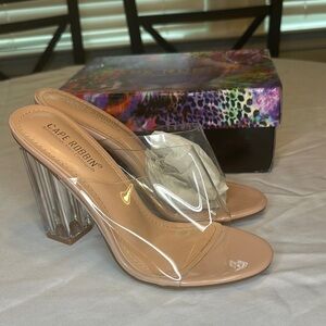 Cape Robbin Tan Cream Heels with Modern Block Heel